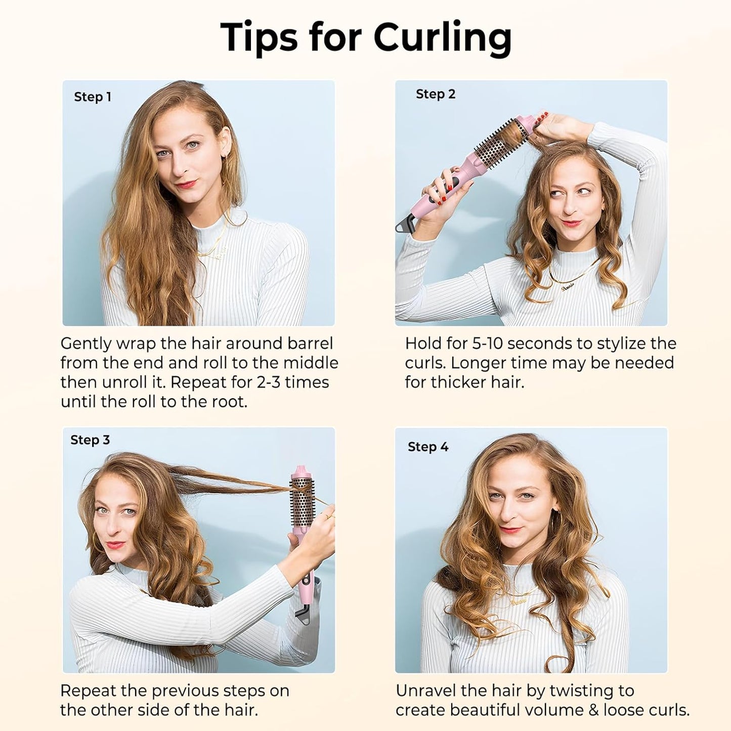 1.5 in Thermal Brush, Curling Iron Heated Round Curling Volumizing, The Ceramic Barrel Heats up 30S, LCD Display 10 Temperatures frizz-Free Curls The Ionic