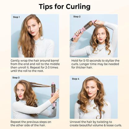 1.5 in Thermal Brush, Curling Iron Heated Round Curling Volumizing, The Ceramic Barrel Heats up 30S, LCD Display 10 Temperatures frizz-Free Curls The Ionic