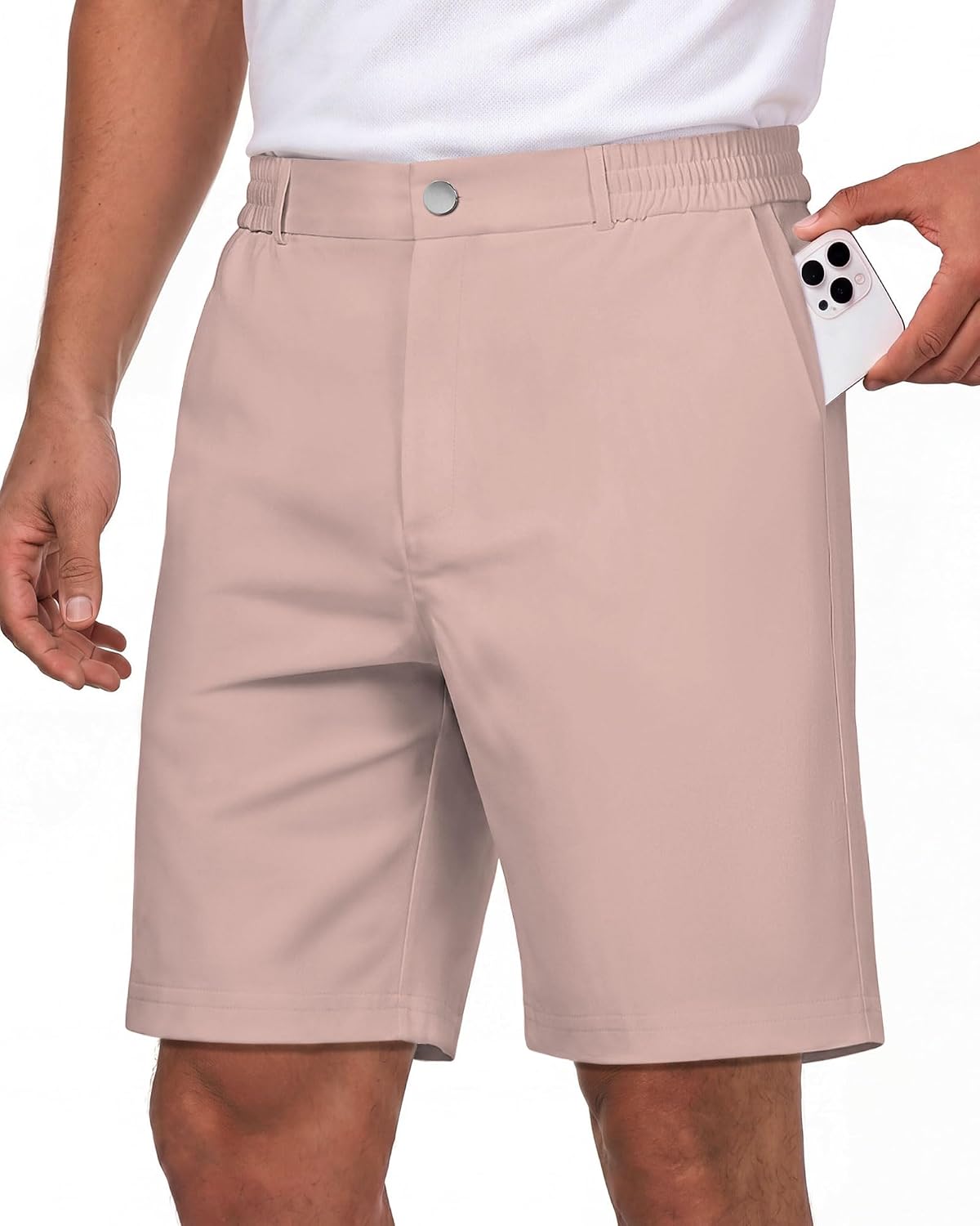 Wulcea Men's Golf Shorts 9" Chino Stretch Fabric Elastic Waist Quick Dry Water Resistant Casual Dress Work with Phone Pocket