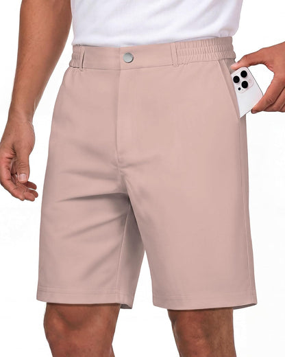 Wulcea Men's Golf Shorts 9" Chino Stretch Fabric Elastic Waist Quick Dry Water Resistant Casual Dress Work with Phone Pocket