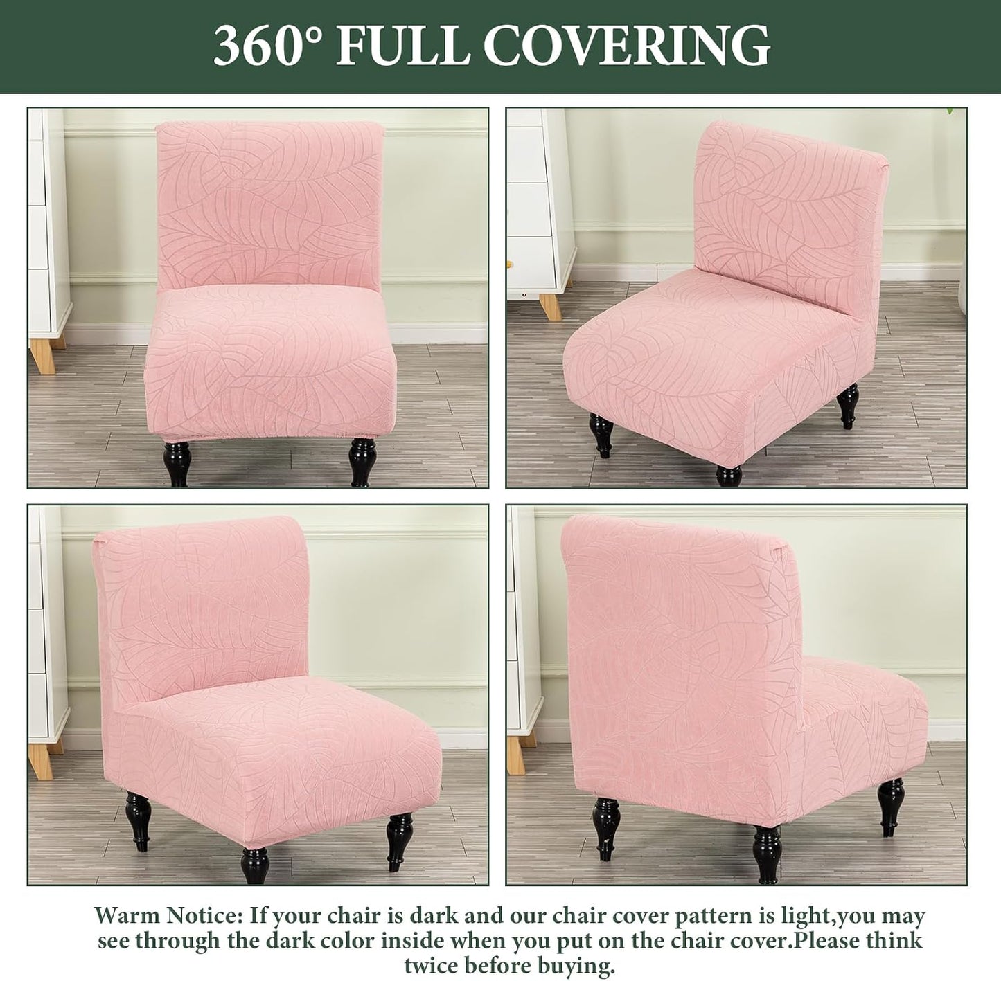 Armless Accent Chair Cover Stretch Leaf Jacquard Chair Covers for Living Room Armless Slipper Chair Slipcover Chair Furniture Protector Covers (Pink, 2PCS)