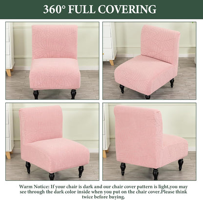 Armless Accent Chair Cover Stretch Leaf Jacquard Chair Covers for Living Room Armless Slipper Chair Slipcover Chair Furniture Protector Covers (Pink, 2PCS)