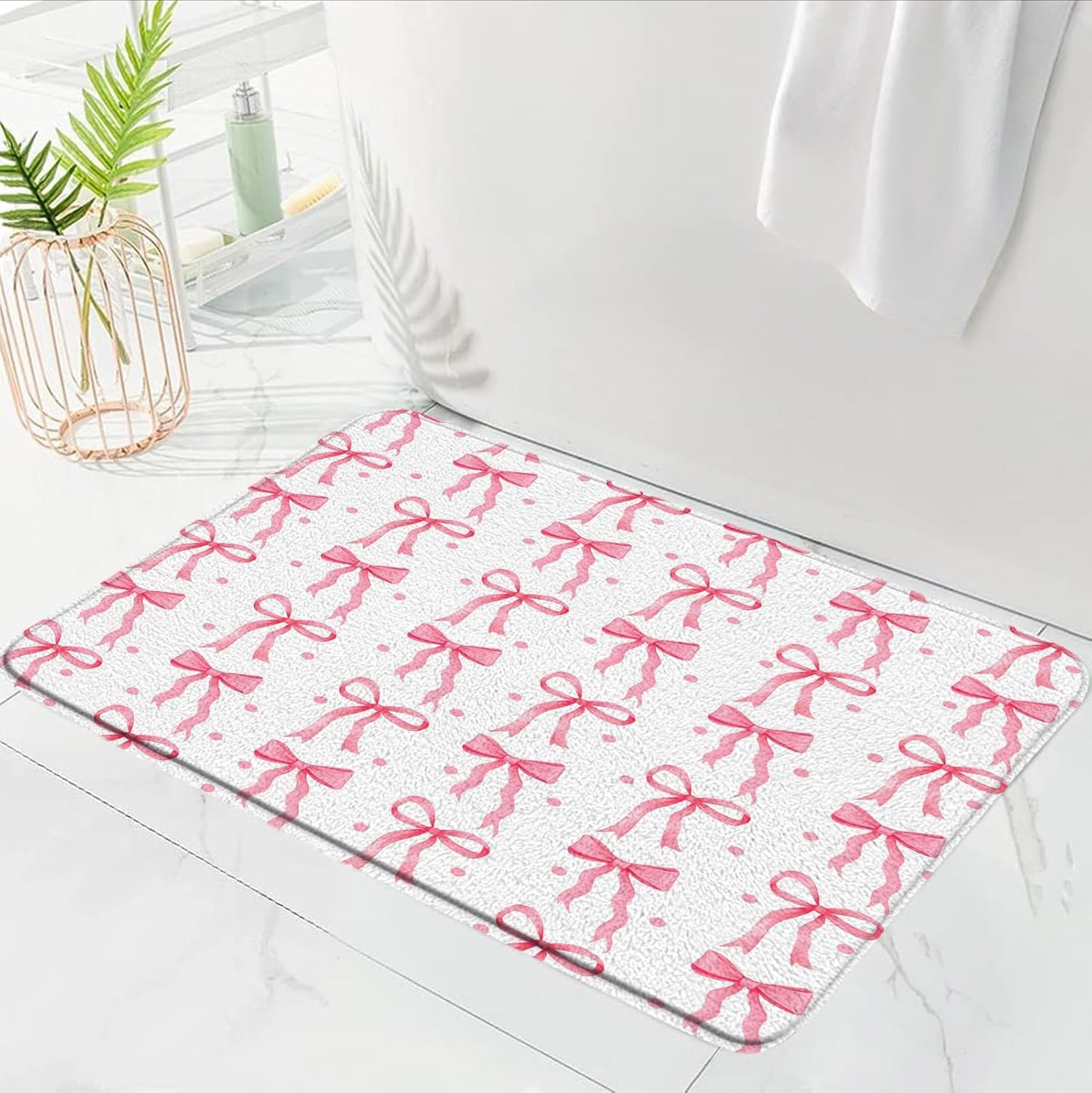 Cute Bow Bath Mat Pink Bownot Aesthetic Modern Bathroom Mat Rug Memory Foam Doormat，17.8x29.5 Inch