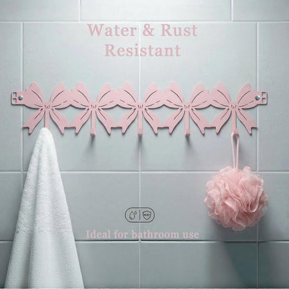 Pink Over the Door Hooks Organizer, Decorative Flat Bow Over Door Towel Hook Rack for Bathroom & Bedroom, Aesthetic Over Door Coat Hook, No Drill Hanging, Detachable Design