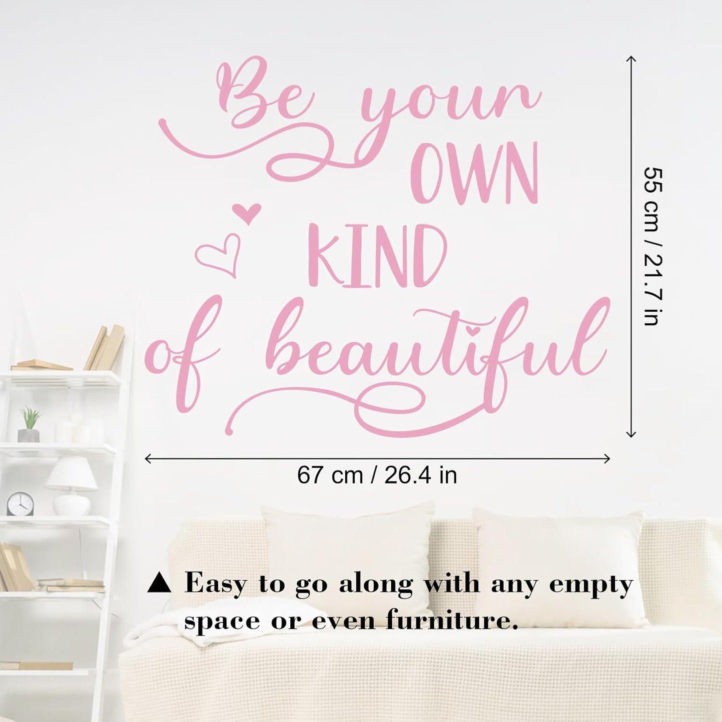 Wall Art Stickers, Inspirational Wall Quotes Decals, 26.4x21.7 Inch Motivational Positive Saying Vinyl Peel and Stick Window Door Decor for Home Living Room Bedroom Girl Decoration(Pink)