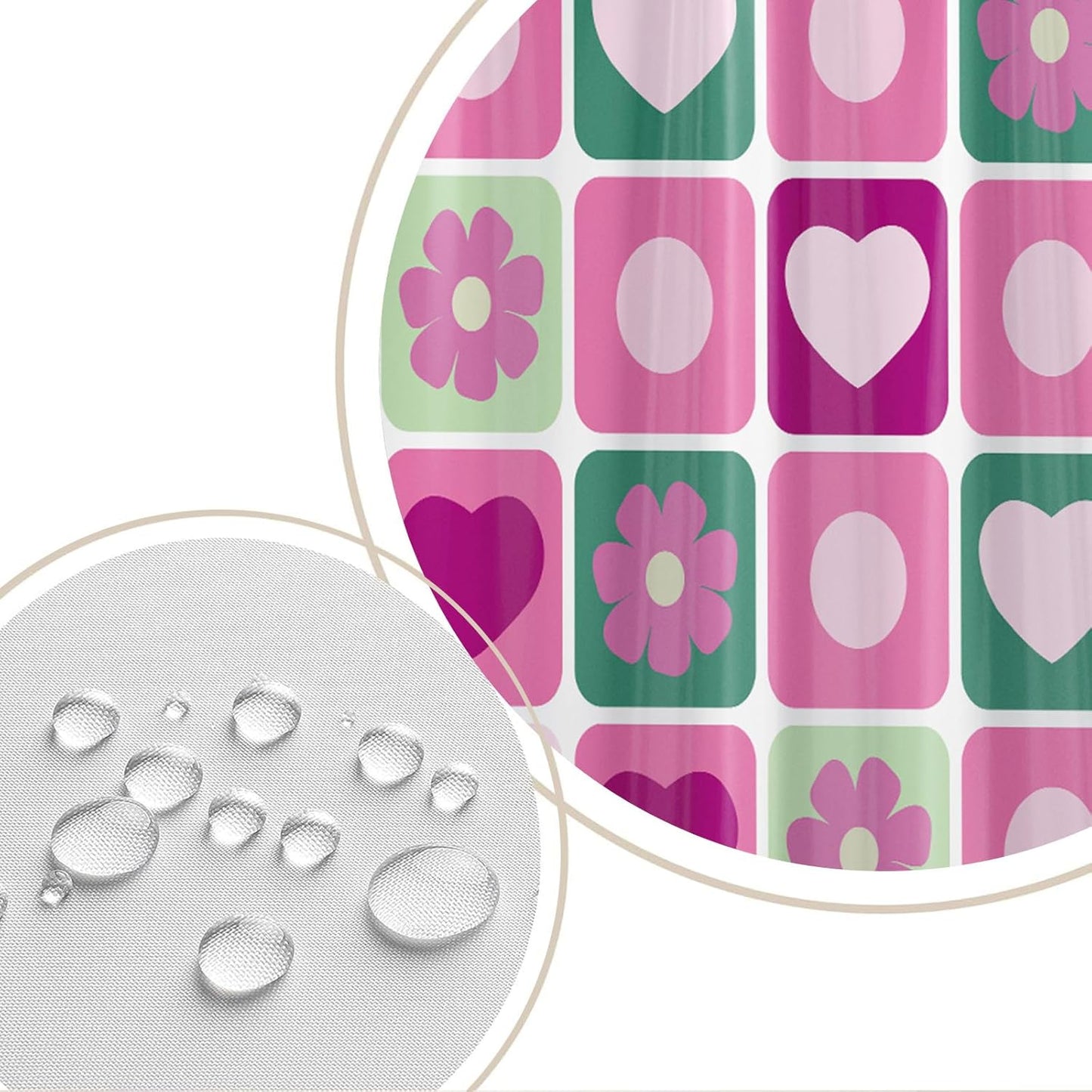 Checkered Shower Curtain Retro Abstract Geometric Boho Pink Flower Shower Curtain for Bathroom Decor Waterproof Fabric with Hook 72X72 Inch