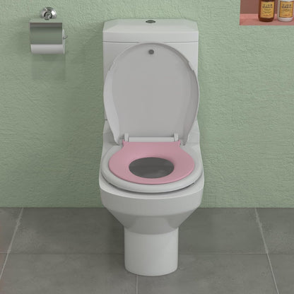 Round Pink Toilet Seat for Adult and Child, Built-In Potty Training Seat with Soft Quiet Close Non-Slip Design, Magnetic Kids Seat and Cover for Round Toilets, Easy to Install and Clean