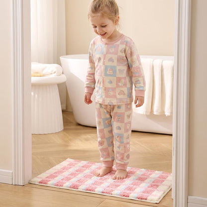 GIB Bathroom Rugs Mat 24" x 16", Extra Soft Absorbent Plush Fluffy Bath Rugs, Non-Slip Washable Bath Mats for Bathroom Floor Shower Home Decor Accessories, Soft Pink & Cream Checkered