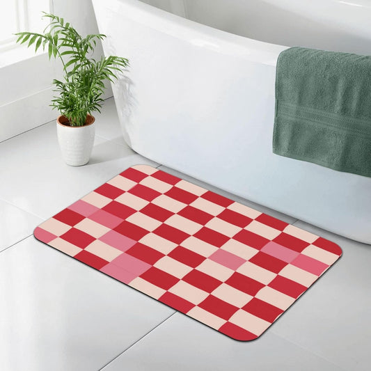 Bath Mat Pink Beige Plaid Checkerboard Pattern Absorbent Non Slip Doormat 15.7x23.6 in Washable Diatomaceous Shower Mat Floor Mats for Bathroom Kitchen Entryway
