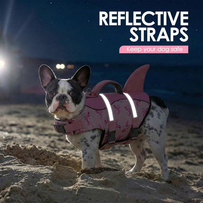 AOFITEE Dog Life Jacket, Dog Life Vest for Swimming, High Flotation Large Dogs Swim Vest with Rescue Handle and Reflective Stripe, Dogs Lifesaver Swimsuit for Boating Summer Pool Beach, Pink Whale XL