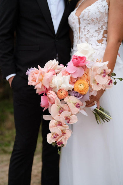 IPOPU 2pcs Champagne Pink Orchid Artificial Flowers, 34.3" Real Touch Fake Orchid Latex Phalaenopsis Branches for Home Party Wedding Bridal Shower Decoration