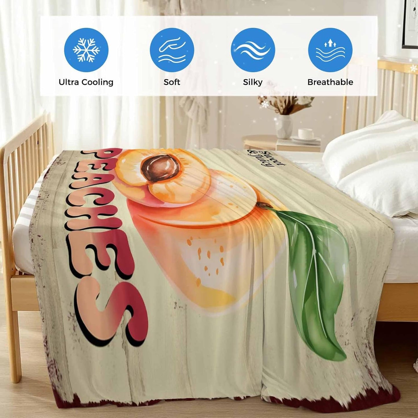 Cooling Blanket for Hot Sleepers,Pink Peaches Soft Breathable Cool Summer Blanket for Night Sweats,Vintage Farmhouse Botanical Fruit Leaves Lightweight Ice Silk Sofa Throw Blankets All Season 30"x40"