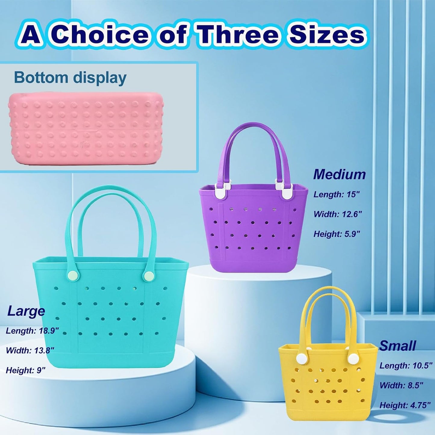 Rubber Beach Bag, Waterproof Travel Bags Washable Open Tote Bags for Beach（Small&Medium&Large& XL Beach Tote）