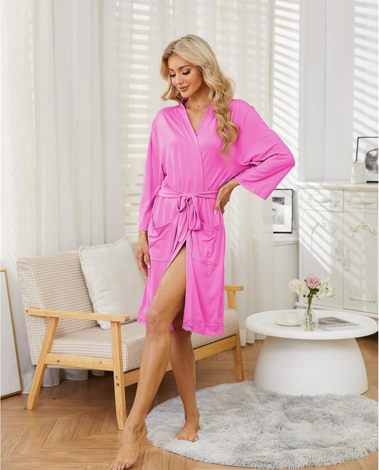 LYCY Short Robes for Womens Lightweight, Soft Womens Robe Spa Ladies Bathrobe 3/4 Sleeve