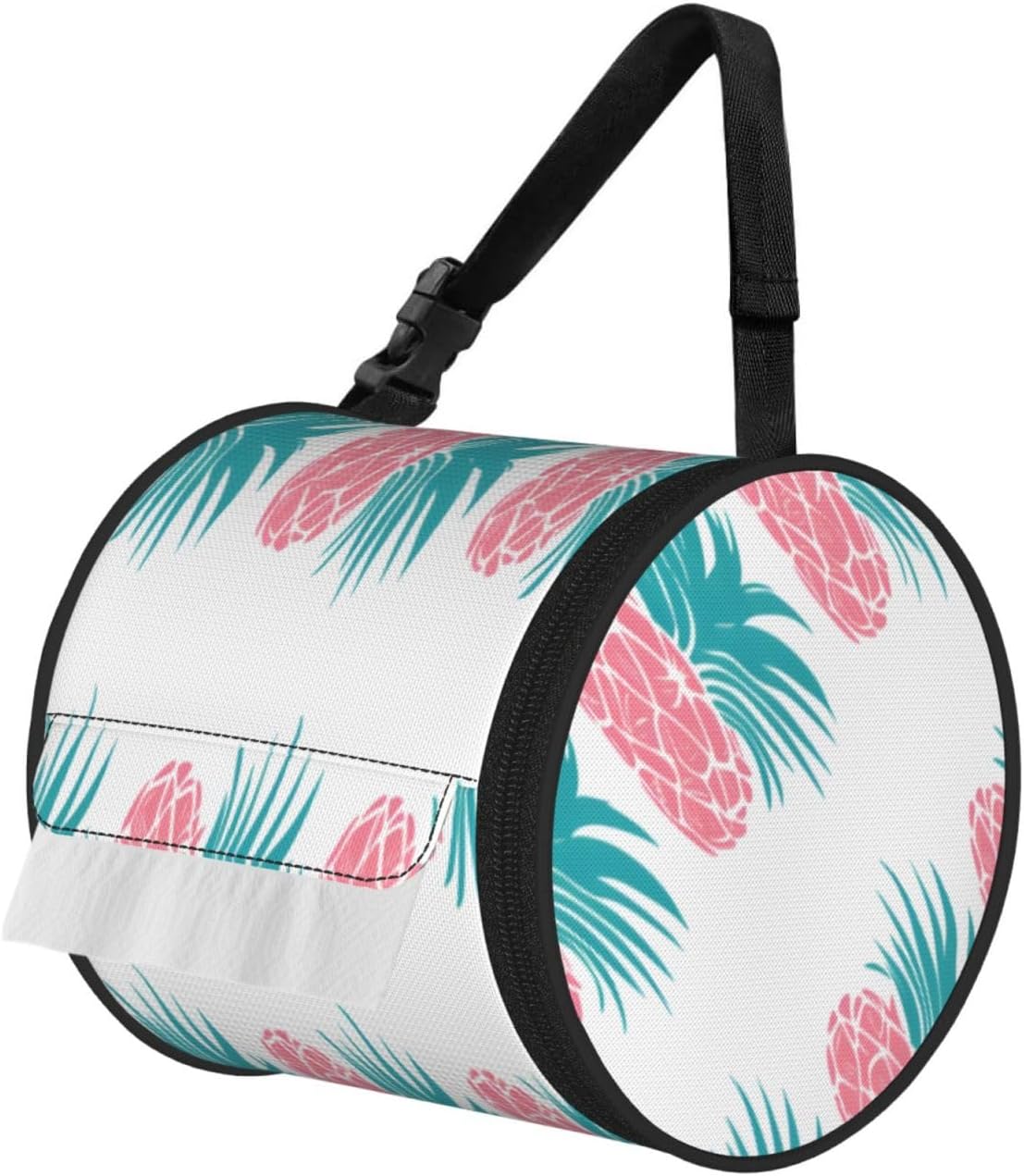Oxford Cylinder Tissue Holder, Round Tissue Container Pink Pineapple Print - 6.3''X6.3'' Portable Toilet Paper Roll Cover Tissue Box for Home Car Camping Office Travel