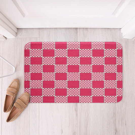 Erosebridal Hot Pink Checkered Bath Mat for Bathroom Gingham Buffalo Plaid Door Mat for Bedroom Geometric Grids Bathroom Rug Non Slip,Modern Entrance Rug 20"x32"