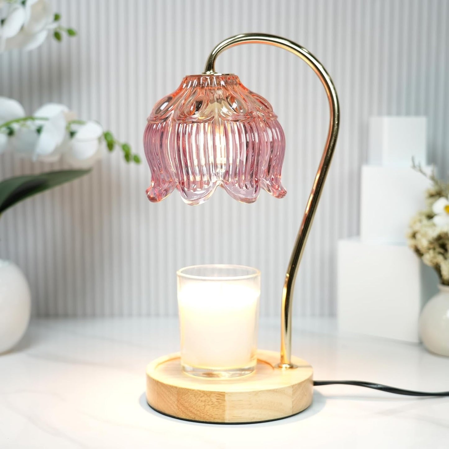 SupBri Flower Candle Warmer Lamp with Timer & Dimmer - Fits All Jar Scented Candles - Pink Birthday Gifts for Women, House Warming Gifts New Home Bedroom Decor