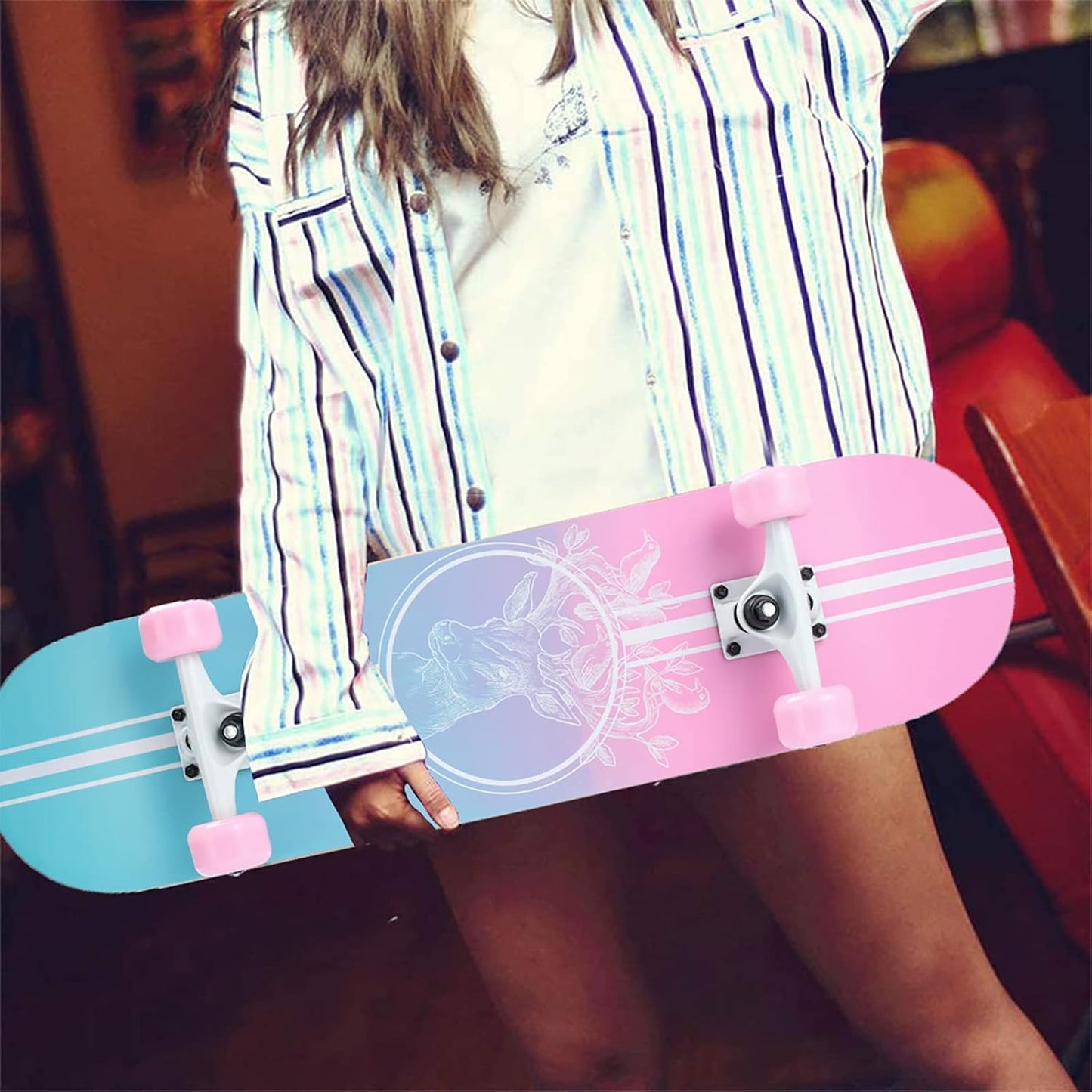 Skateboard,31 x 8 Inch Complete Skateboard, 8-Layer Maple Wood Deck Double Kick Standard Skateboards for Kids, Teens, Adult, Beginner