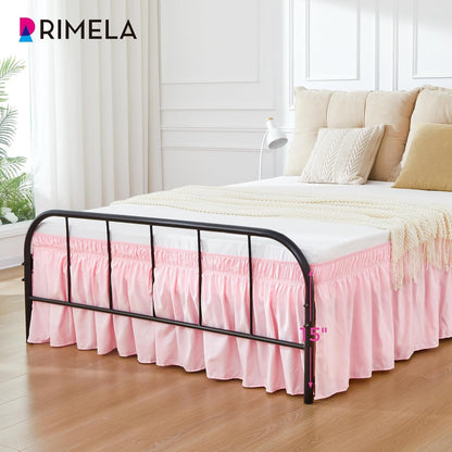 RIMELA Pink Bed Skirt Queen Size 15 Inch Drop Split Corners, Wrap Around Elastic Bedskirt, Dust Ruffle for Adjustable Bed Base Machine Washable Easy to Install Bed Skirts