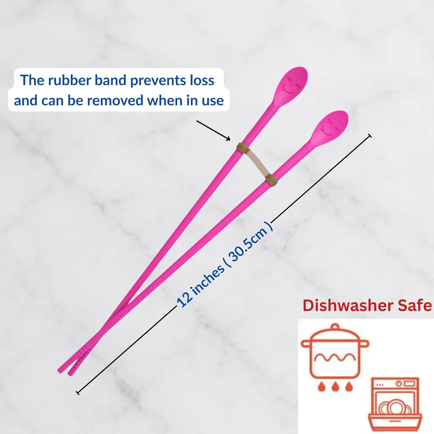 Reusable 12" Long Silicone Cooking Chopstick with Spoon & Band – Non-Slip, Stainless Steel Core, Non-Scratch Utensil for Tempura, Frying, Hot Pot, BPA-Free, Dishwasher Safe, Made in Korea ( Pink )