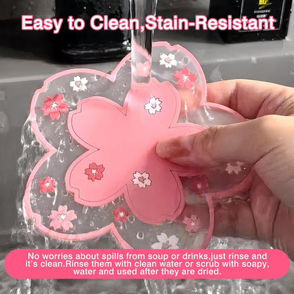 2-Pack Sakura Cherry Blossom Coasters – Cute Kawaii Pink & White Flower Cup Mats, Anti-Skid PVC Drink Coasters for Desk, Table, Tea Mug – Aesthetic Home & Office Decor