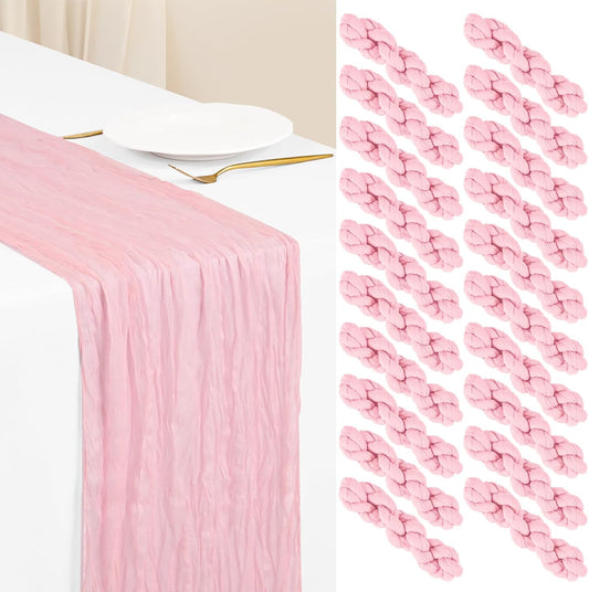 20 Pack Light Pink Table Runner Cheesecloth Table Runner 17 x 108 inch Boho Gauze Cheese Cloth Table Runners Rustic Sheer Table Decorations for Wedding Party Bridal Baby Shower Birthday Home