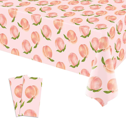 Peach Tablecloth Summer Sweet As A Peach Girls Birthday Party Decoration Disposable Plastic Table Cloth Table Cover Dining Room Kitchen Indoor Outdoor Decor 54 x108 Inch -Pack of 2
