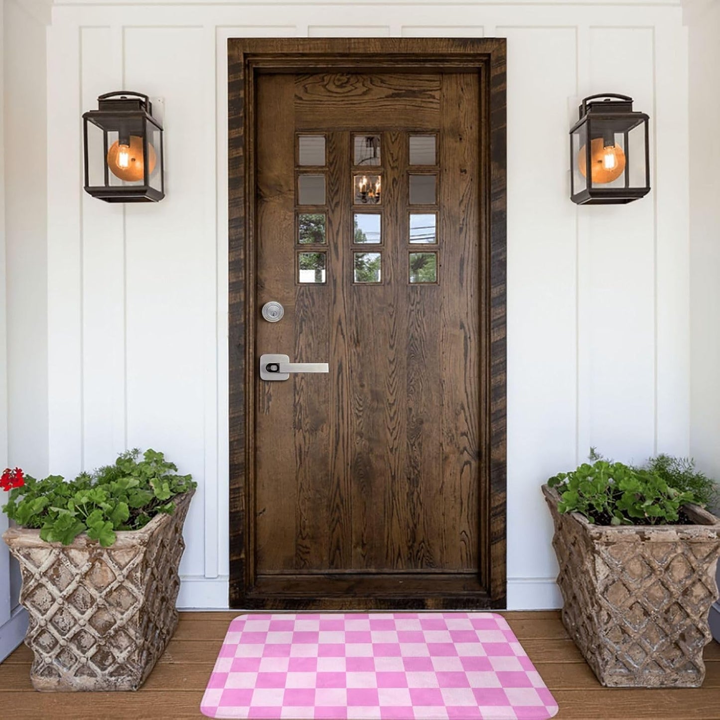 Pink Checker Print Bathroom Rugs, Machine Washable Bath Mats Shower Rug for Bathroom, Non Slip Absorbent Bath Mat Rugs 16x24 Inches