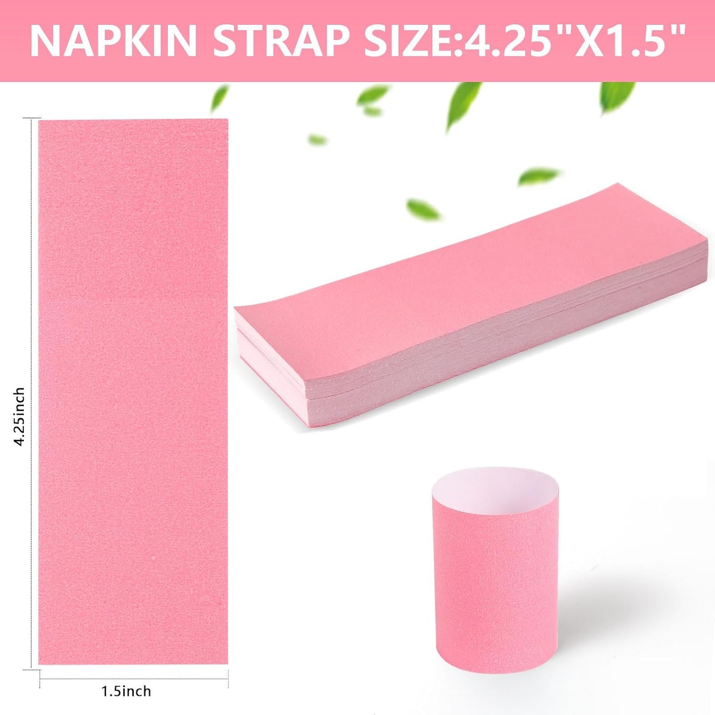 200 Pcs Pink Napkin Bands Self Adhesive | Paper Napkin Rings, Silverware Wraps Bands, Table Setup, Wedding Event Party Supply
