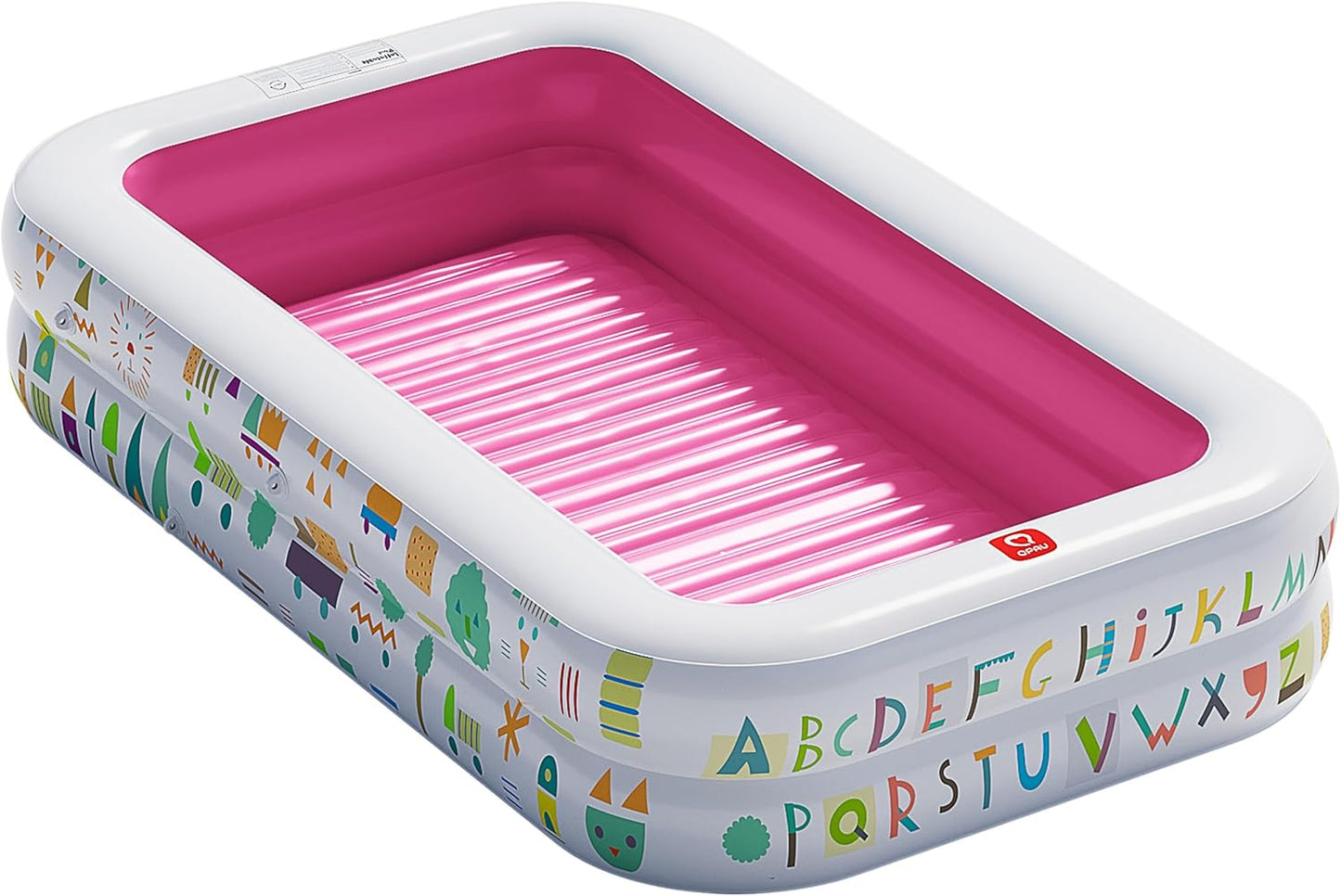 QPAU Kiddie Pool – 65" x 39" Inflatable Pool for Kids & Toddlers, Ball Pit & Baby Pool with Soft Floor, Educational Alphabet & Number, Durable Outdoor Play Toys for Backyard & Indoor Fun (Pink)