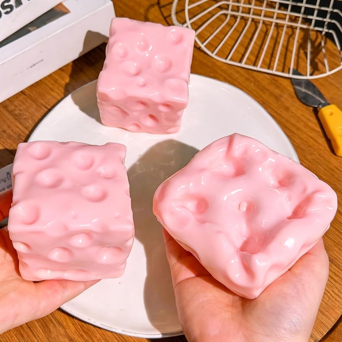 Yellow Squeeze Cheese Squishy - Squeeze Luck Cheese Squishy Skin Soft , Soft Novelty Slow Rising Sensory Cheese Stress & Anxiety Relief Fidget Toys (Pink, M(6cm))