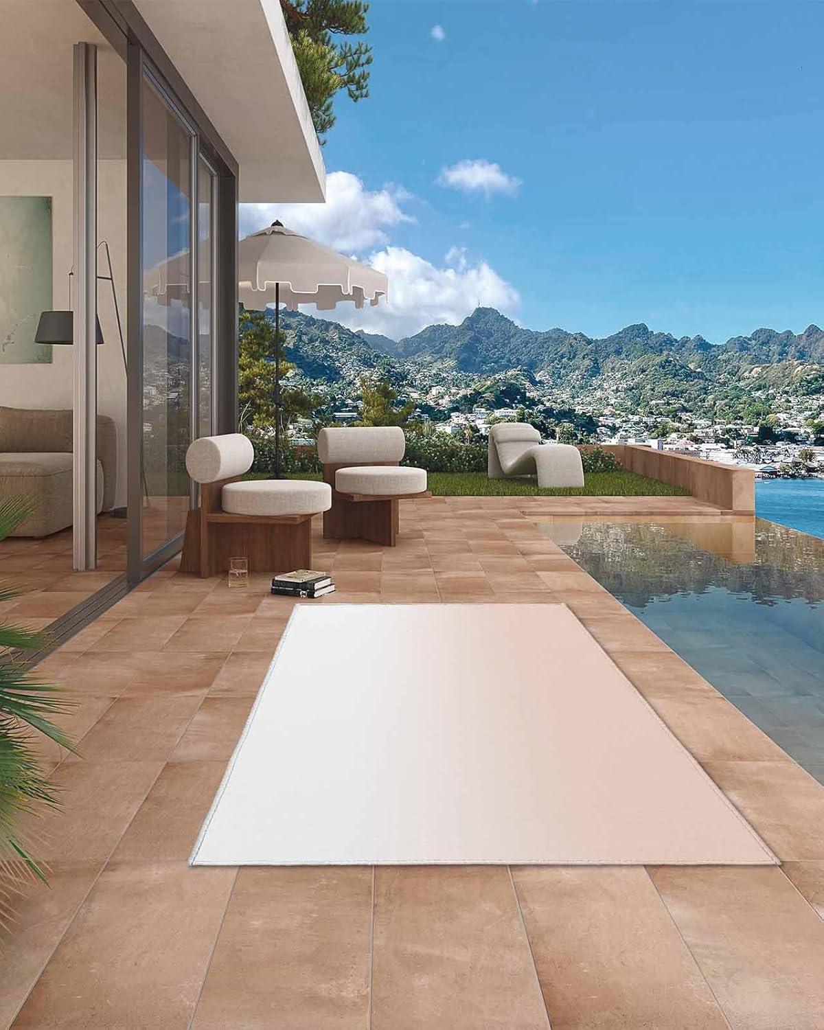 Outdoor Rug for Patio, Large Floor Mat Dreamy Peach Pink and White Gradient Non Slip Area Rug Rubber Backing Quick Dry Clearance Carpet for Camping Rugs, Garden, Lawn, Deck, Porch, 6' x 9'