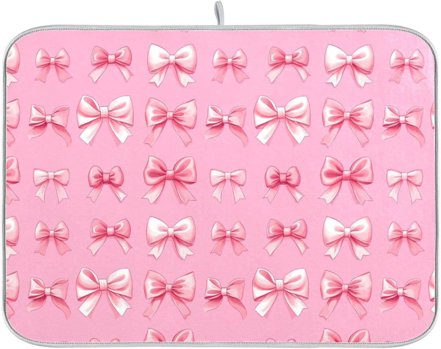 Dish Drying Mat for Kitchen Counter Cute Light Pink Ribbon Bows Absorbent Drying Dish Mat 16×18 inch Dish Rack Pad Coffee Mat for Sink Dishes Under Rack
