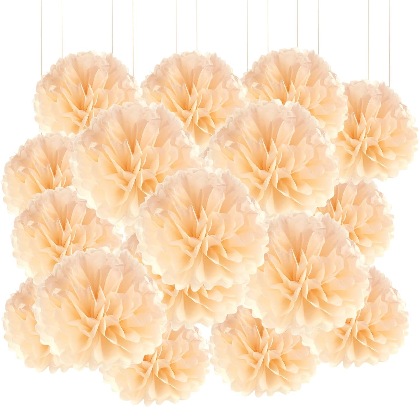 Qimoo 20pcs Peach Paper Pom Poms Decorations, DIY Decorative Tissue Paper Pom-poms Flowers Ball for Party Wedding Outdoor Decoration
