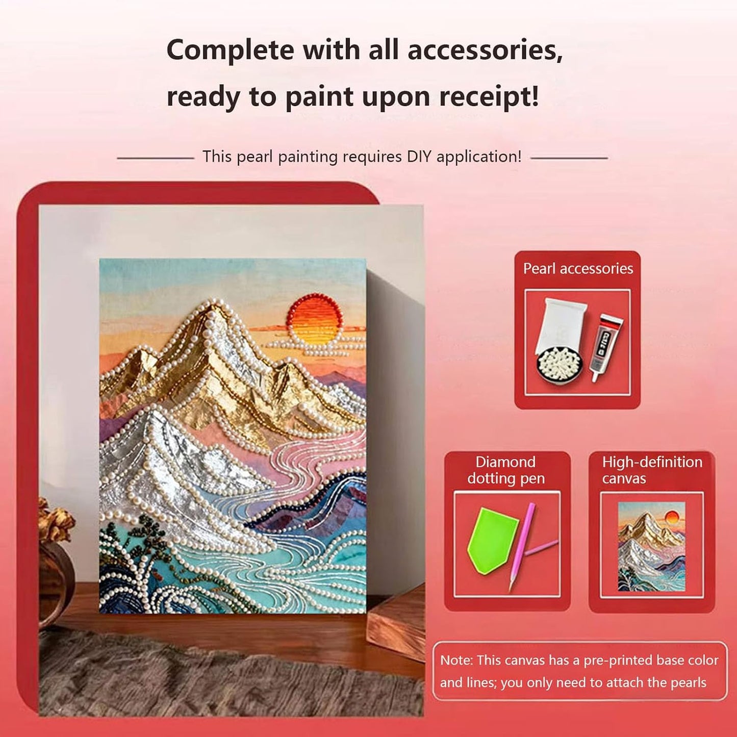 3D Pearl Painting Kit with Wooden Frame, DIY Pink Castle Diamond Art Painting Alternative for Girls, Aesthetic Crystal Bead Crafts for Kids Adults Room Decor and Birthday Gift Ideas (03#)