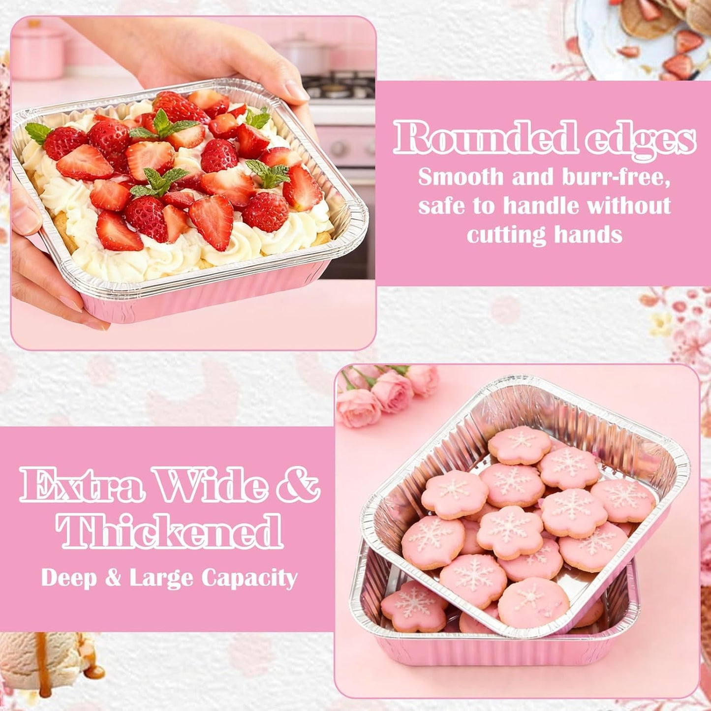 SHUESS 35 Pcs Aluminum Pans, 8x8 Inch Aluminum Pans with Lids, Mini Cake Pans Set, Small Square Pink Foil Baking Pans with Lids, Spoons and Stickers for Oven, Air Fryer, Cake, Vegetables, Brownie