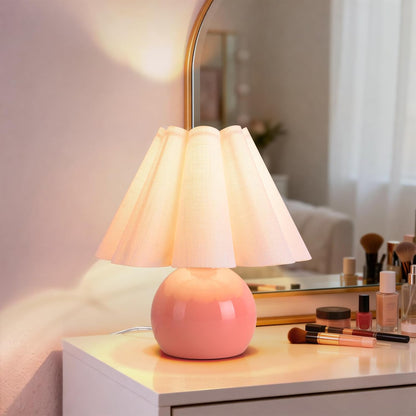 Pink Small Bedside Mini Table Lamp for Bedroom, Cute Bedroom Lamps for Nightstand, Cute Mini Table Lamps for Small Spaces with Scalloped Shade for Kitchen Counter, Bookshelf, Kids Dorm, Home Office