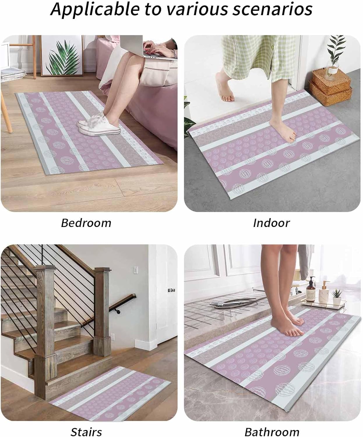 Farm Fruits Door Mat Indoor/Outdoor Entrance, Non Slip Welcome Floor Mats, Watermelon Lemons Peach Pink Grey Striped Absorbent Rug Shoes Scraper Low Profile Front Door Mat for Patio Porch 18"x30"