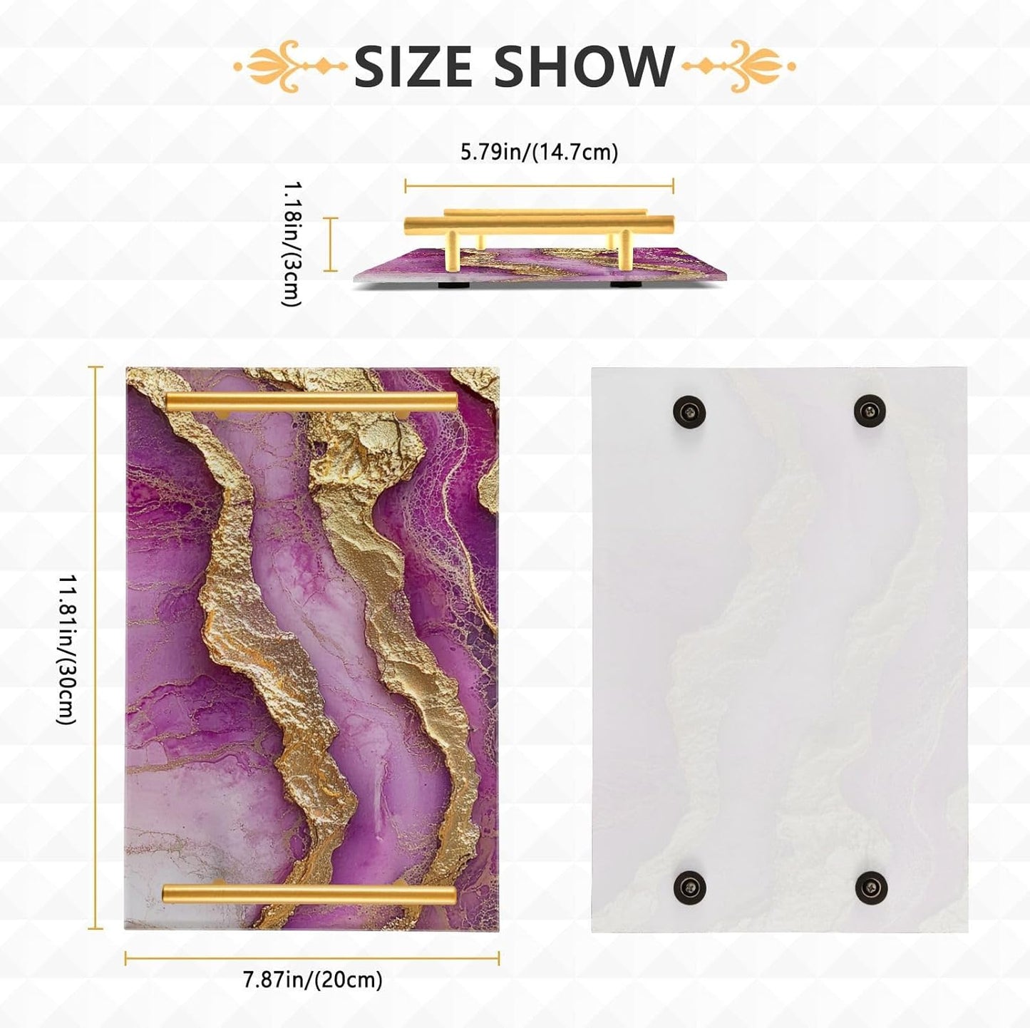 Marble Neutral Hot Pink Decorative Trays with Handles with Handles Trays for Eating On for Jewelry Perfume for Food Service Tabla para desayuno
