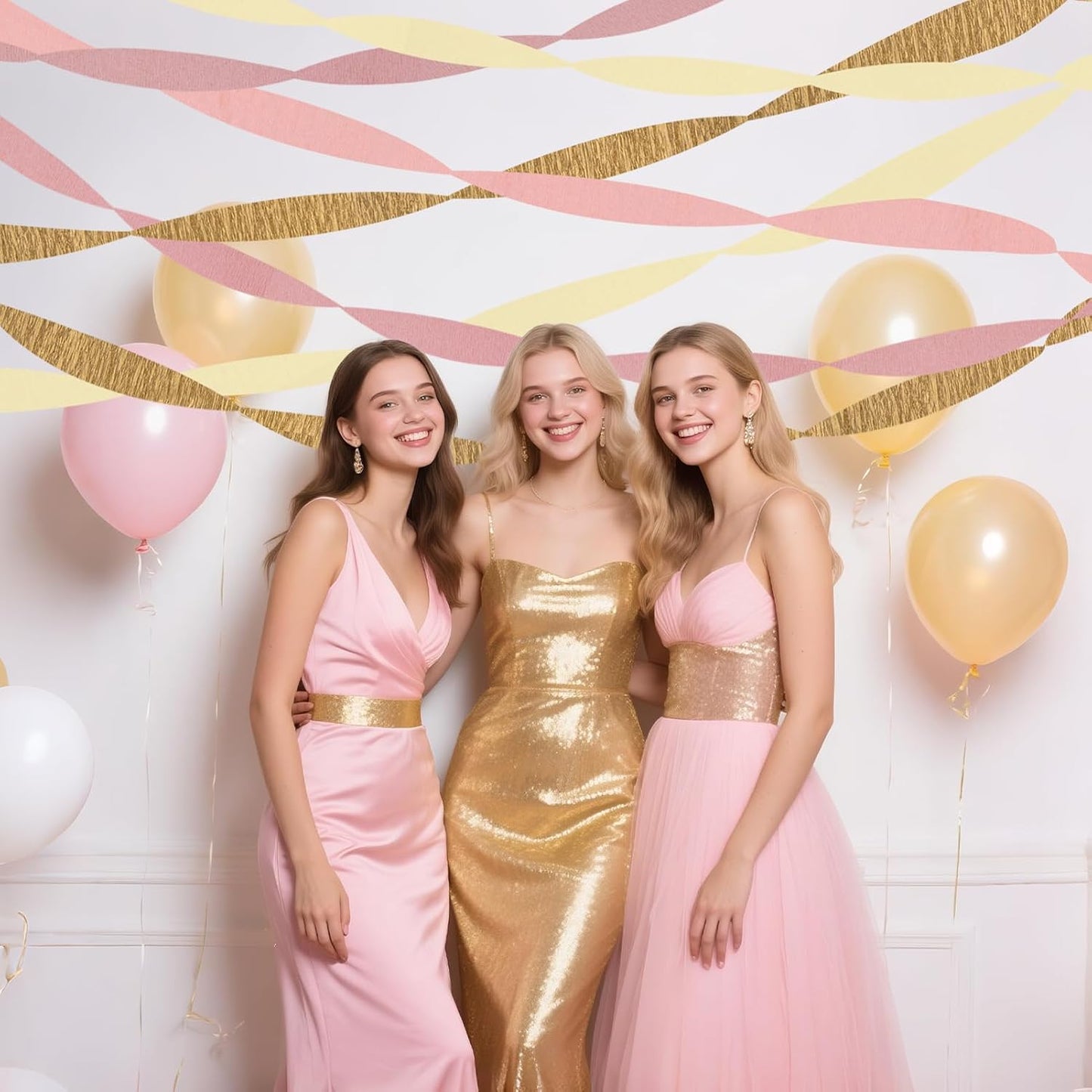 Riqiaqia Streamers Party Decorations,8 Rolls Pink Gold Crepe Paper Streamers for Wedding, Birthday, Bachelorette, Bridal Showerand Baby Shower Girl