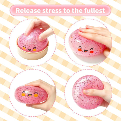 Dumpling 2026 New Glitter Soft Box, Stress Relief, Soft Squeeze Decompression Dough, Dumpling Soft for Stress Relief (Transparent Pink)