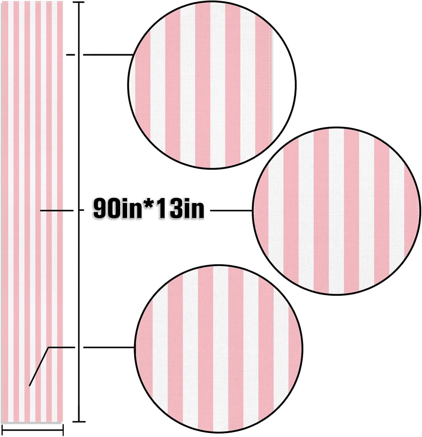 Pink and White Vertical Striped Table Runner Light Pink Birthday Party Decoration Baby Shower Dining Room Home Kitchen Table Decor (Pink, 13" x 90")