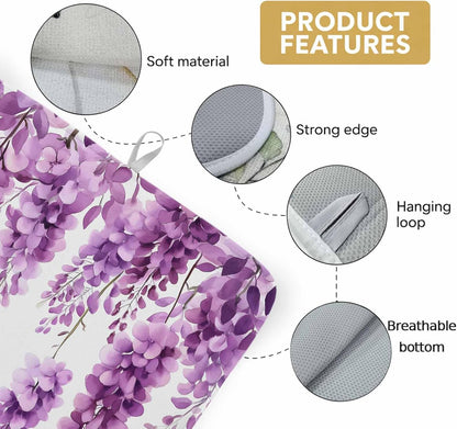 Dish Drying Mat Wisteria Floral Absorbent, Non-Slip Drying Mats Light Pink Leaf Kitchen Counter Mat for Plates, Glasses, Utensils – Quick-Dry Home Decor 2 Pack 16" x 18"