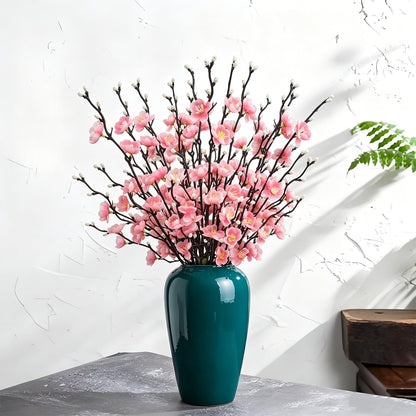 Artificial Cherry Flowers Branches 15PCS Silk Cherry Blossom Tree Stems Faux Cherry Flowers Vase Arrangements for Home Indoor Decoration Vase Table Living Room Bedroom Spring Decor (Pink)