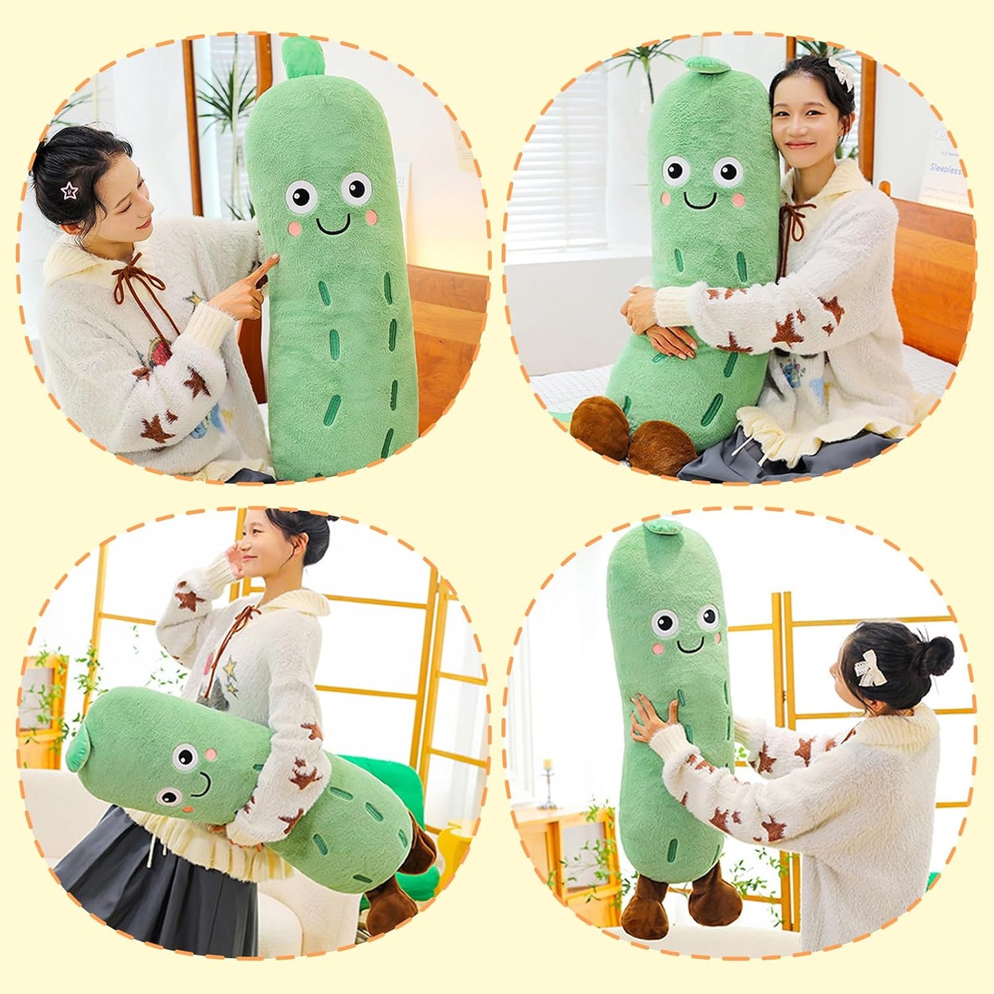 PEACH CAT Pickle Stuffed Animal 33" Cute Cucumber Plush Pillow Soft Plant Plushies Toys Gifts for Kids Green
