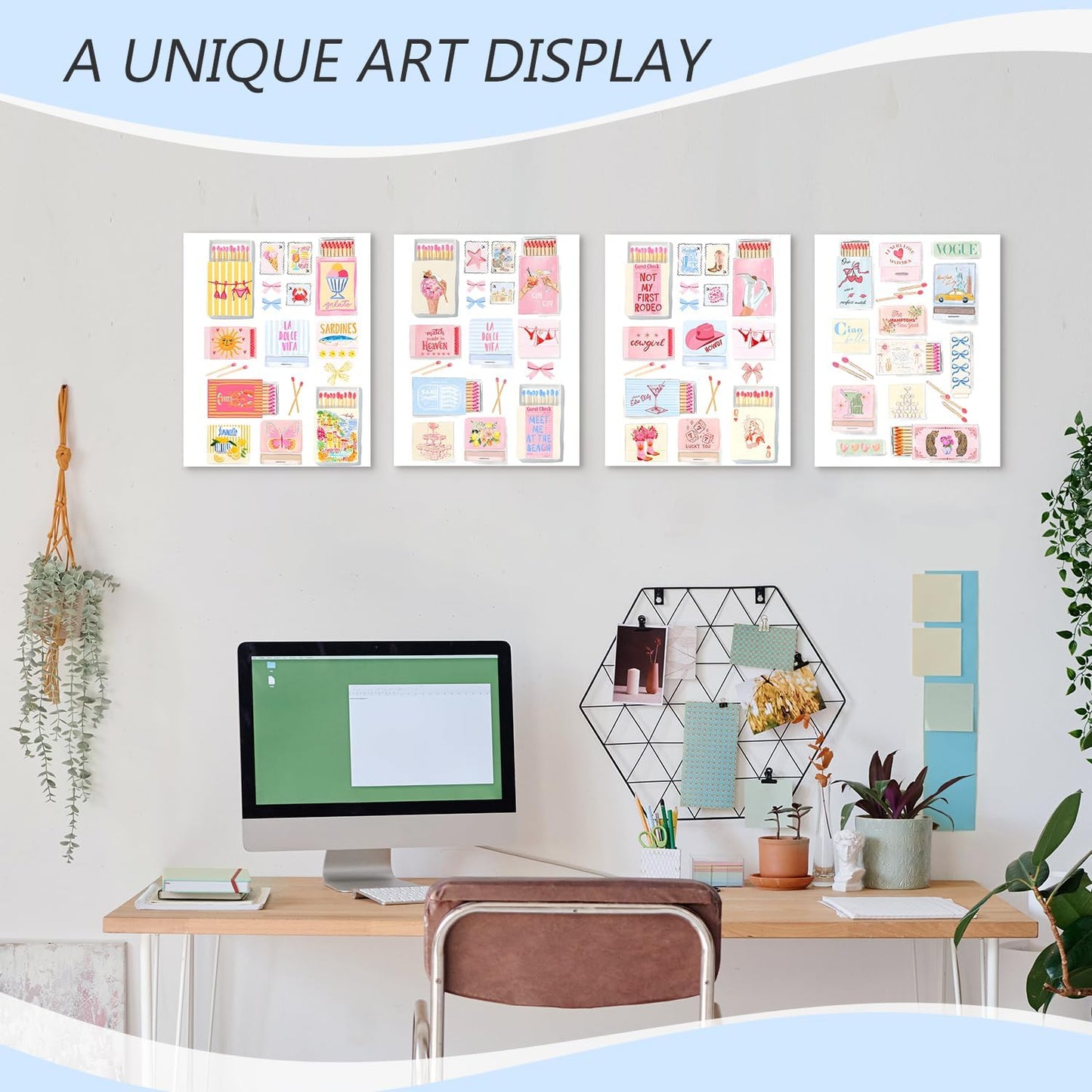 OHDCE Trendy Preppy Retro Wall Art Prints Posters 8x10 Set of 4, Pastel Pink Aesthetic Coastal Cowgirl NYC Fashion Wall Decor Pictures Artwork for Girls Bedroom College Dorm Apartment, Unframed
