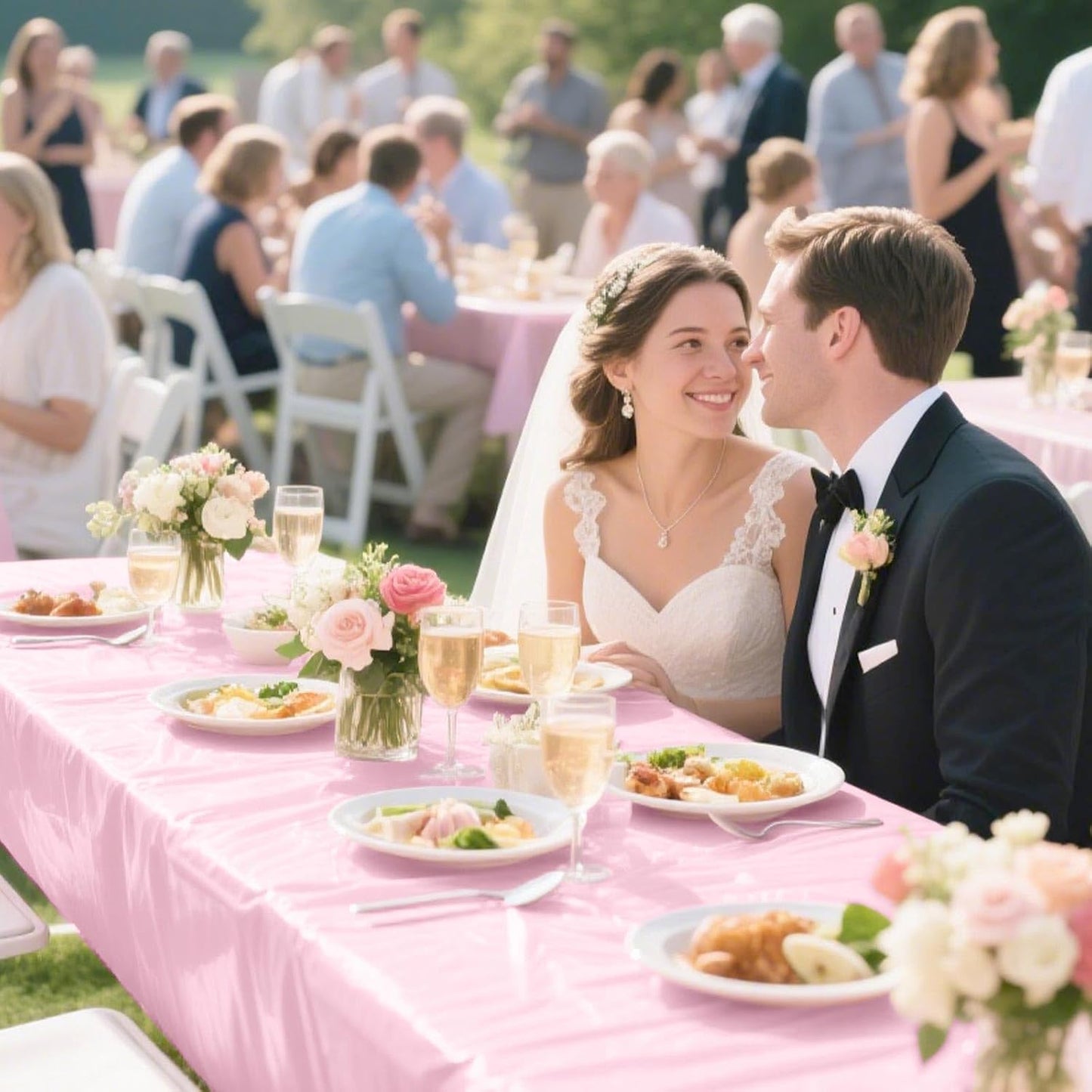 2 Pack Light Pink Plastic Table Cloth Disposable Rectangle Tablecloth 54 x 108 Inch, Light Pink Plastic Table Covers for Birthday Wedding Banquet Picnic Holiday Party Decorations