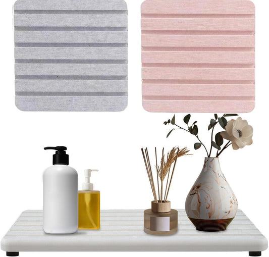 Coasters Set of 2 Diatomite Coaster Cup Mats Absorbent Non-silp Durable Colorful Table Ornament Decorations for Home Festival (Light Gray and Pink)