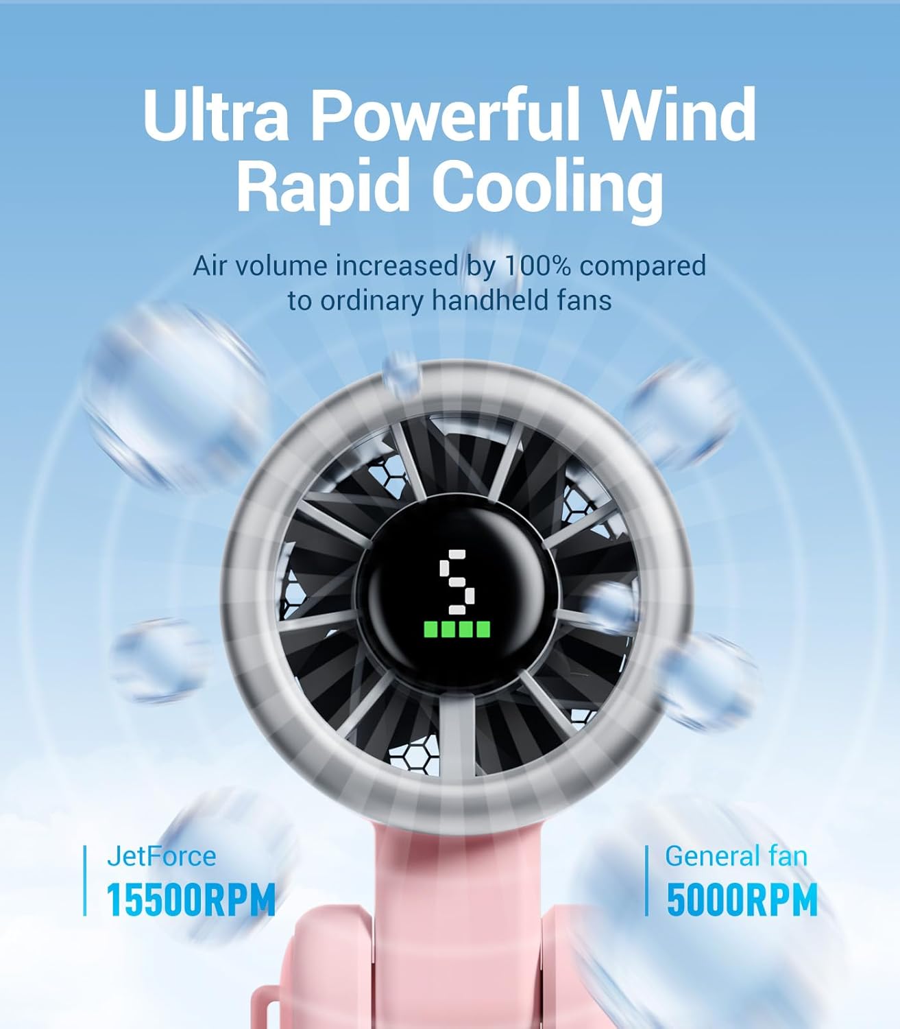 Diveblues Portable Handheld Turbo Fan, 5 Gear Wind, Battery Operated, Up to 12 Working Hours, 3 IN 1 Hand Fan with Air Turbo Tech Cooling Fan for Outdoor Activities, Travel, Working