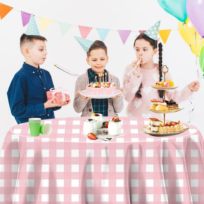 3 Pack Pink Round Tablecloth Pink and White Circular Checkered Table Covers Easter Round Tablecloth Outdoor and Indoor Party Decorations for Picnic Barbecue Holiday Party Supply 84 Inch